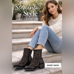Jeffrey Campbell x Free People Boots Ankle Black Rhinestones Embellished